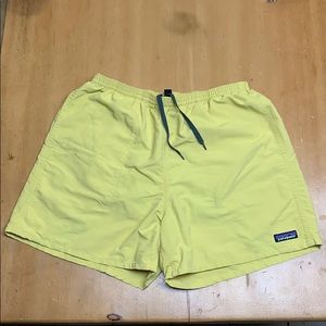 Yellow Patagonia Baggies shorts. 5” inseam.